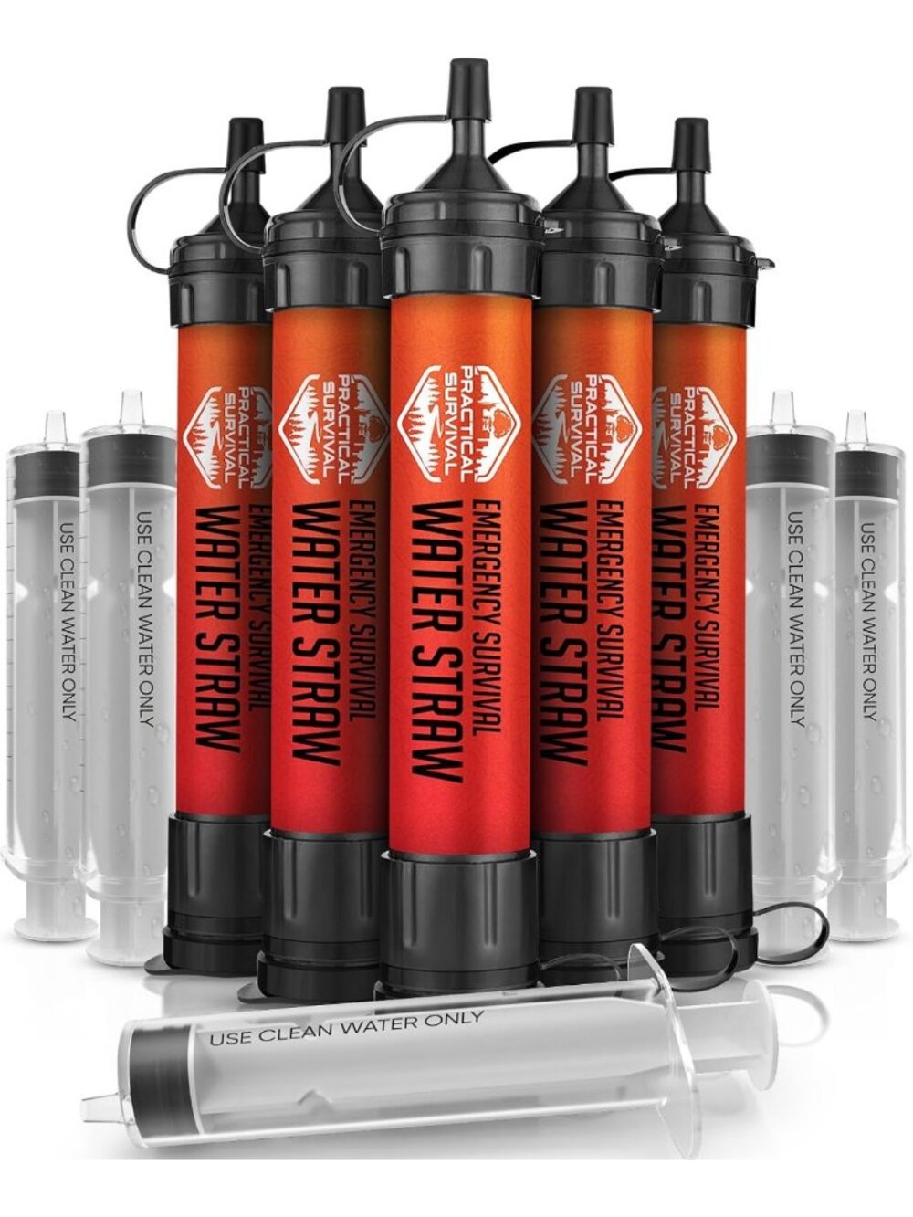 Survival Water Filter Straws, 5-Pack - Reusable Emergency Drinking Filters